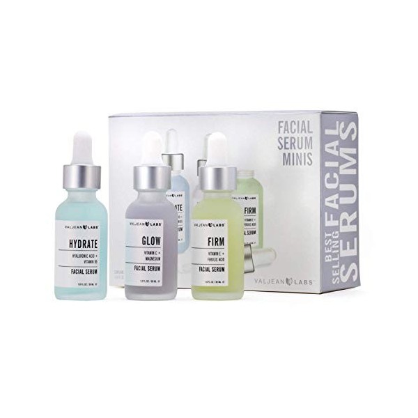 Valjean Labs Sérum pour le visage, pack combiné dhydrate, déclat et de fermeté bouteilles de 1 oz 