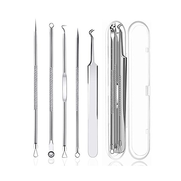 LeFeirr Tire Comedon Point Noir Extracteur de Comédons Perce Bouton Blackhead Remover Set, Aiguille,Acier inoxydable