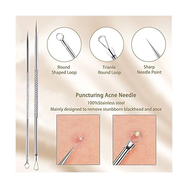LeFeirr Tire Comedon Point Noir Extracteur de Comédons Perce Bouton Blackhead Remover Set, Aiguille,Acier inoxydable