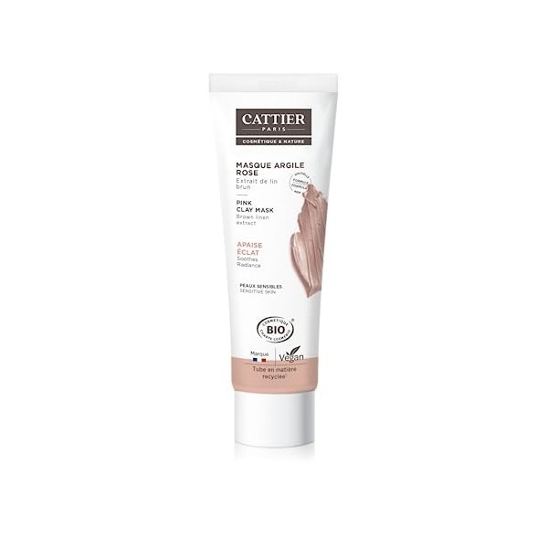 CATTIER Masque Argile Rose - bio Douceur,Hydratant - 100ml Pour Apaisant