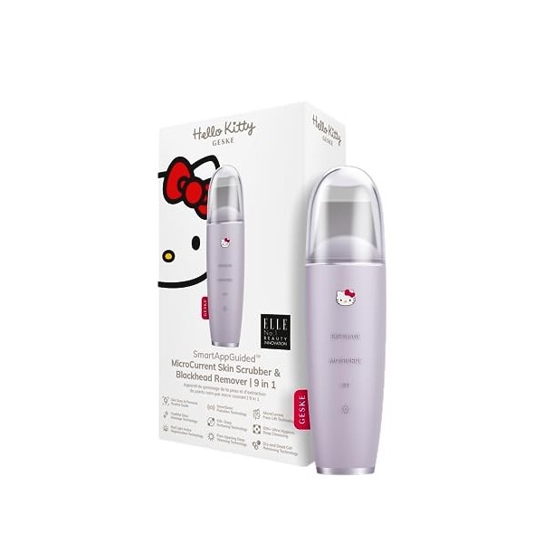 GESKE x Hello Kitty | SmartAppGuided™ MicroCurrent Skin Scrubber & Blackhead Remover | 9 in 1 | Outil soins peau | Nettoyage 