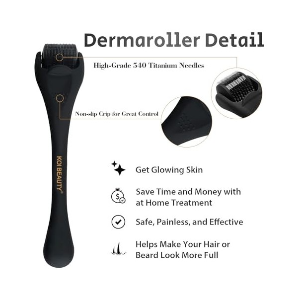 Koi Beauty Derma Roller pour la croissance des cheveux et de la barbe, rouleau à barbe pour homme, micro-aiguilles profession