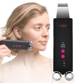 GESS Appareil dexfoliation à ultrasons 2 en 1 et masseur facial 3D, rouleau EMS pour le visage et gommage à ultrasons, appar