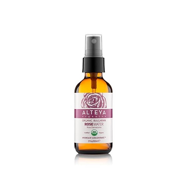 Alteya Organic Eau de rose bulgare 60 ml Spray Bioglass - Certifiée 100% organique USDA, Pure, naturelle, Vendue directement 