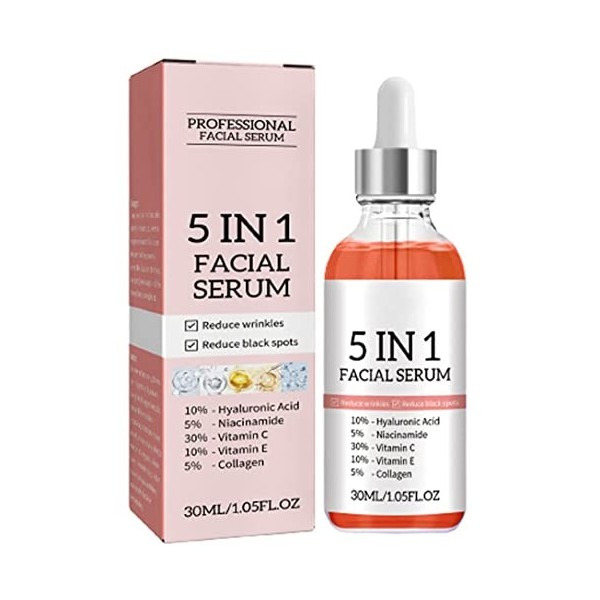 5 in 1 Facial Serum, Vitamin C Serum Hyaluronic Acid Retinol Collagen,Collagen Anti-aging Serum Erase Wrinkles,Brightening Se