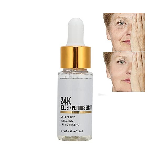 Sérum au Collagène, Auquest 24K Gold Hexapeptide Serum Sérum Hydratant pour le Visage Sérum Hydratant Réparateur, Six Peptide