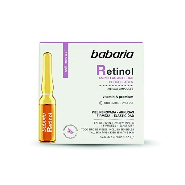 Babaria - Retinol Ampollas Antiedad Procollagen, Piel Renovada, Firme y Elástica, con Vitamina A Premium, Apto para Todo Tipo