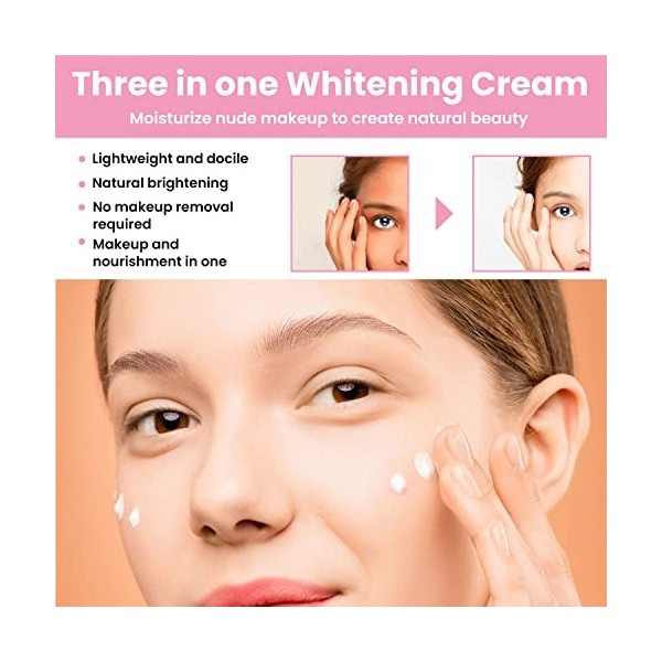 Tkekruh Whitening Cream, Crème Eclaircissante,Crème végétalienne 3 en 1, crème hydratante blanchissante pour le visage et le 