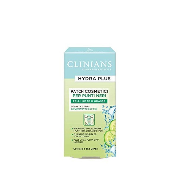 CLINIANS HYDRA PLUS Lot de 8 patchs cosmétiques pour points noirs pour peau mixte ou grasse, avec Pepin et thé vert