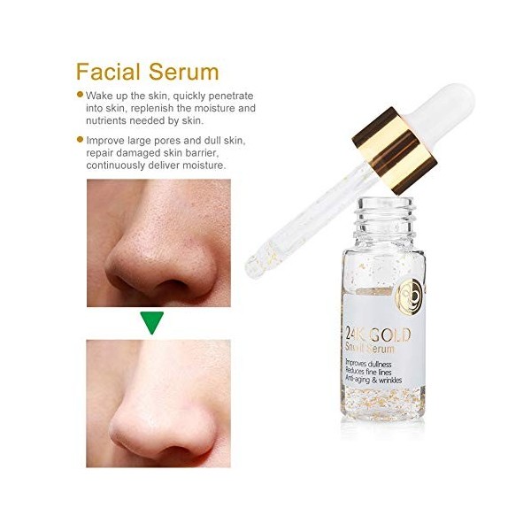 Sérum facial descargot de feuille dor de 15ML 24K raffermissant, liquide dessence de soin de peau de visage hydratant