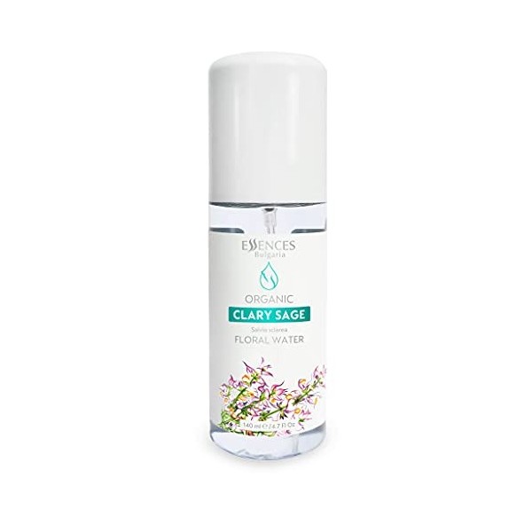 Essences Bulgaria Eau Florale de Sauge Sclarée Bio 140ml| 100% Naturel, Spray pour le Visage, le Corps, les Cheveux, la Brume