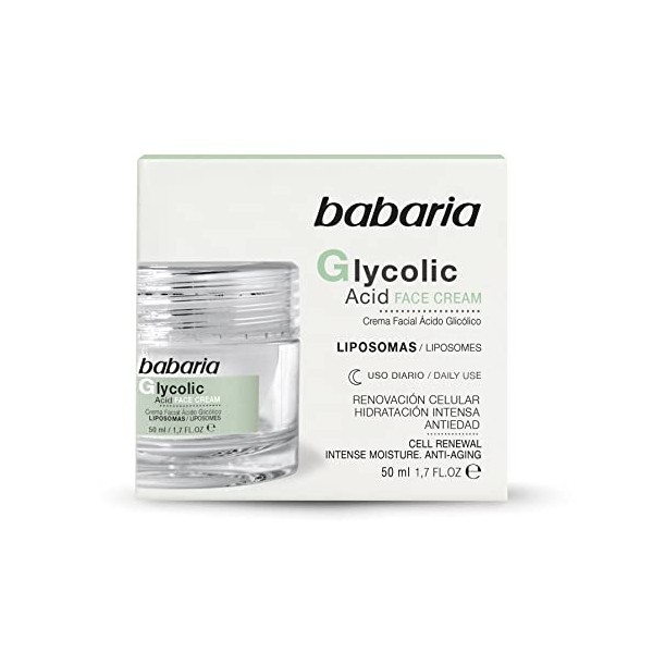 Babaria - Crème faciale anti-agence et régénérante, avec de lacide glycolique, du grand-grandolole, des racines de gingembre