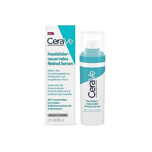 Cera-Ve Sérum de rétinol régénérant pour peau uniforme et boutons éclaircis, avec céramides et niacinamide, 1 x 30 ml