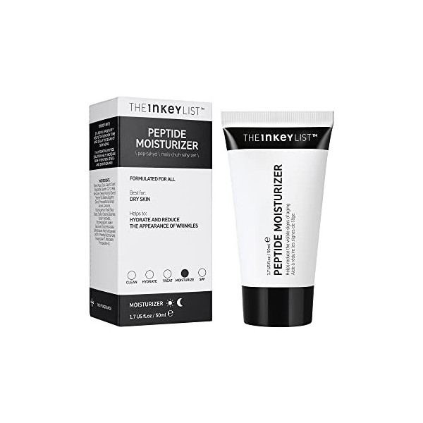 The INKEY List Peptide Moisturiser Cream aide à réduire les rides, hydrate la peau et soutient le collagène naturel 50 ml