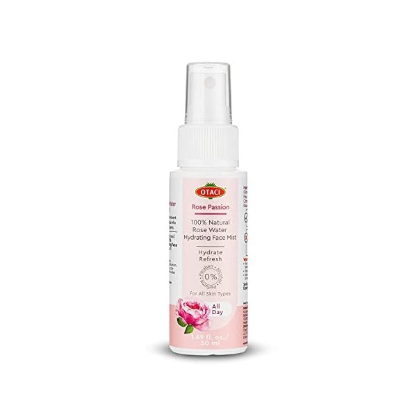 OTACI Eau de Rose 100% Naturelle, Spray Hydratant pour le Visage, Eau Pure de Rose de Damas, Nettoyant pour le Visage, Rafraî