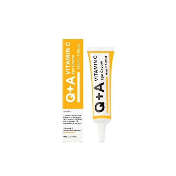 Q+A Crème pour les yeux à la vitamine C, mélange de vitamine C, d’extrait d’acérola et de glycogène pour revigorer les peaux 