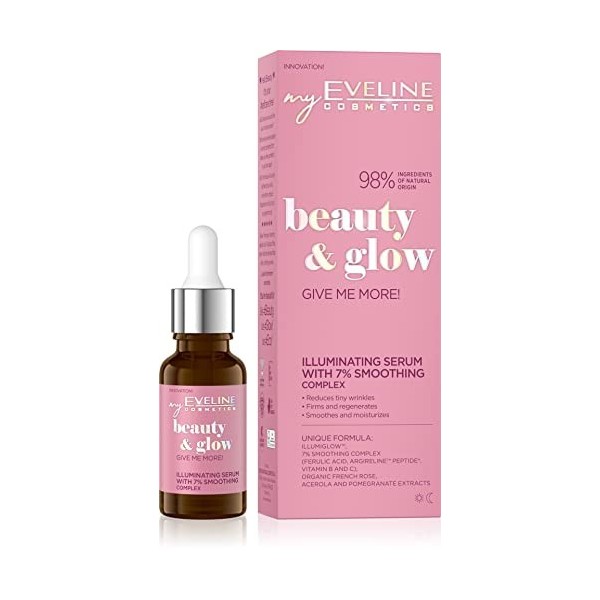 EVELINE Beauty&Glow Donnez-Moi Plus! Sérum Illuminateur Vegan Anti Rides Protecteur Réduit La Décoloration 98% dIngrédients 