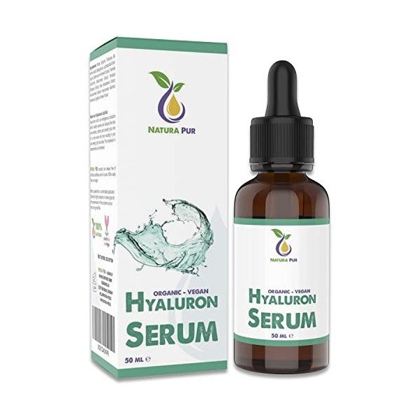 BIO Sérum Acide Hyaluronique 50ml, vegan - Gel hautement dosé dacide hyaluronique avec aloe vera contre les rides du visage,