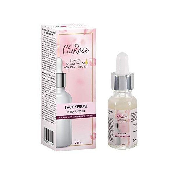 ClaRose - Sérum anti-âge détoxifiant pour le visage à lhuile de rose 100 % naturelle, au yaourt et au prébiotique . 20 ml