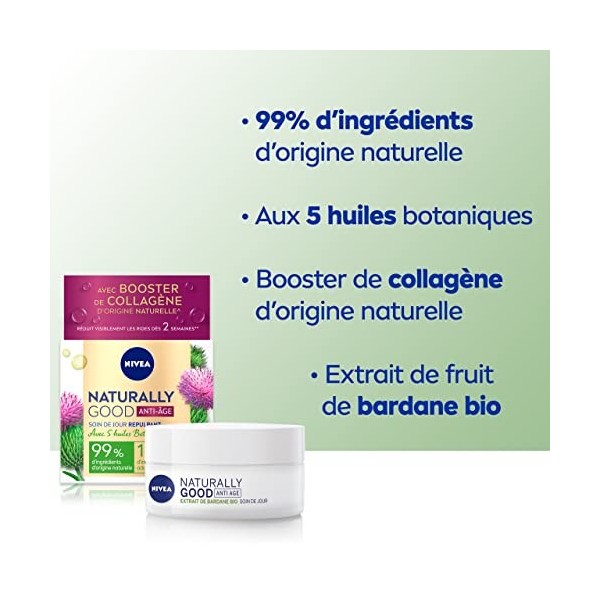 NIVEA NATURALLY GOOD Soin de jour Anti-âge à l’Extrait de Bardane Pot 1 x 50 ml , crème hydratante pour toutes peaux, même s