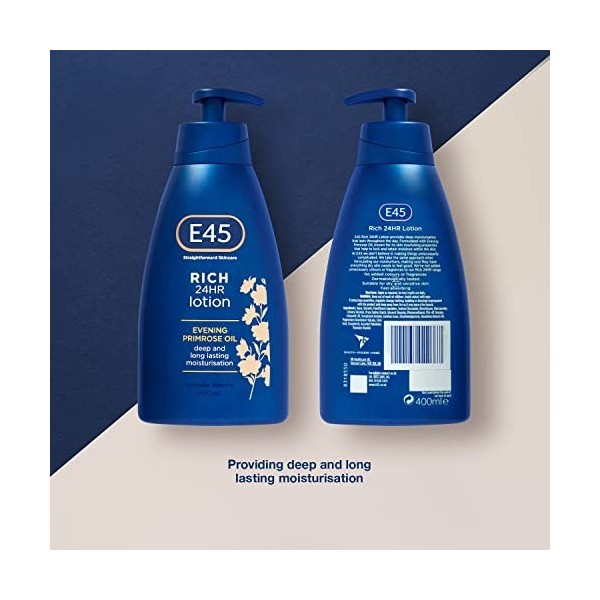 E45 Rich Skin Lotion hydratante 400 ml - E45 à lhuile donagre - Lotion corporelle légère pour peaux sèches et sensibles - H