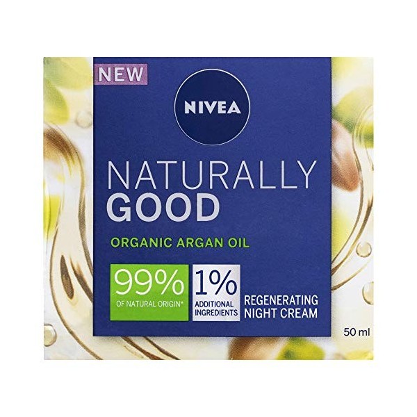 NIVEA ‎‎87133 Good Crème visage hydratante de nuit régénérante à lhuile dargan bio, de jojoba et damande, 99 % dingrédien