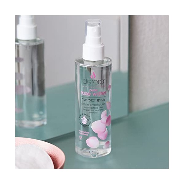 Derora Eau de rose pure – Spray hydrolat 100% pur et naturel | Soin de la peau pour apaiser et hydrater la peau, le visage et