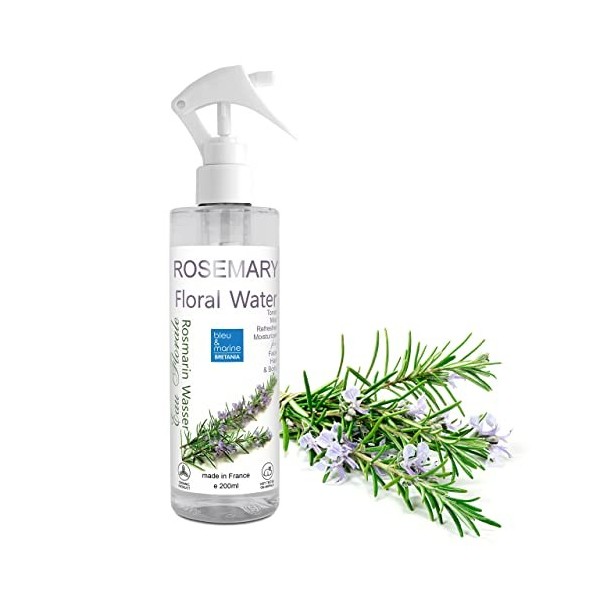 Eau Florale Hydrolat de Romarin 100% Pure ● Lotion Peaux Grasse et Imperfections, Après Rasage ● Spray Cheveux Anti Chute, Pa