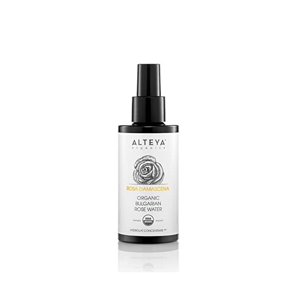 Alteya Organic Eau de rose bulgare 100ml Spray en bouteille de verre - Certifiée 100% organique USDA, Pure, naturelle, authen