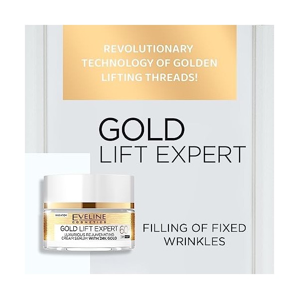 Eveline Cosmetics Gold Lift Expert luxueux sérum de crème raffinante avec or 24k, jour et nuit, 60+, 50 ml