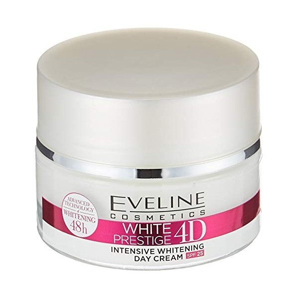 Eveline White Prestige 4D Crème de jour blanchissante à lacide hyaluronique – Crème de blanchiment contre les taches sombres