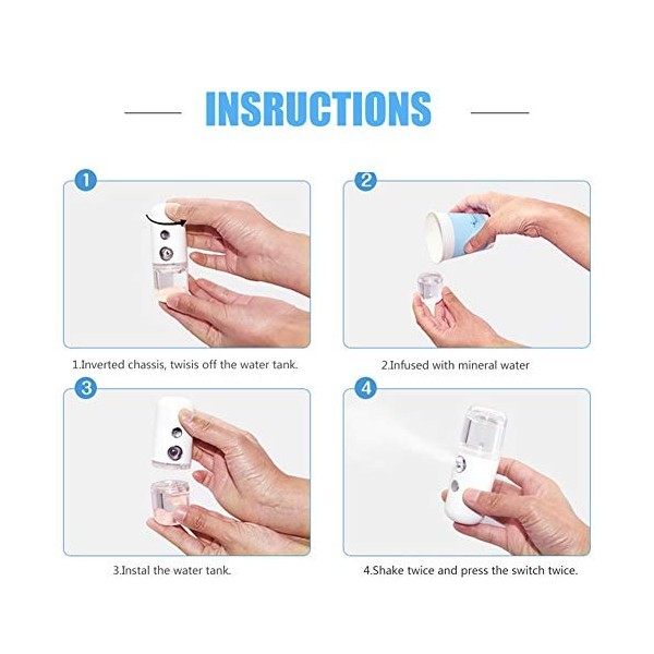 Nano Facial Mister, Mini Facial Steamer, Portable Mist Handy Sprayer, Steam Care Steamer, USB Rechargeable 30ml 