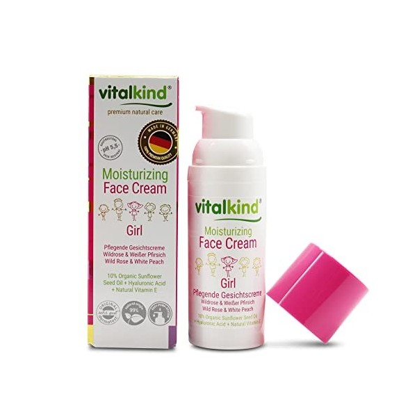 Crème hydratante pour le visage vitalkind GIRL - soins naturels de première qualité pour enfants. Cosmétique naturelle de pre