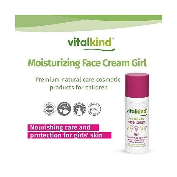 Crème hydratante pour le visage vitalkind GIRL - soins naturels de première qualité pour enfants. Cosmétique naturelle de pre