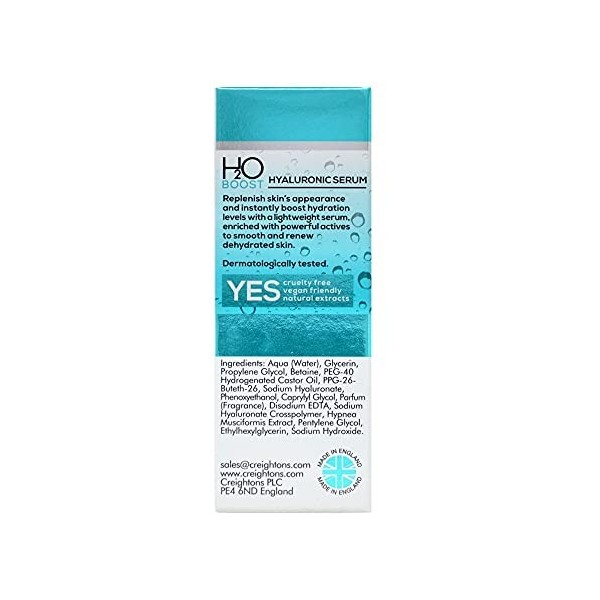 Creightons H2O Boost Hyaluronic Serum 25ml - Instantly Boosts Hydration Levels and replenishes skins appearance. Vegan Fri