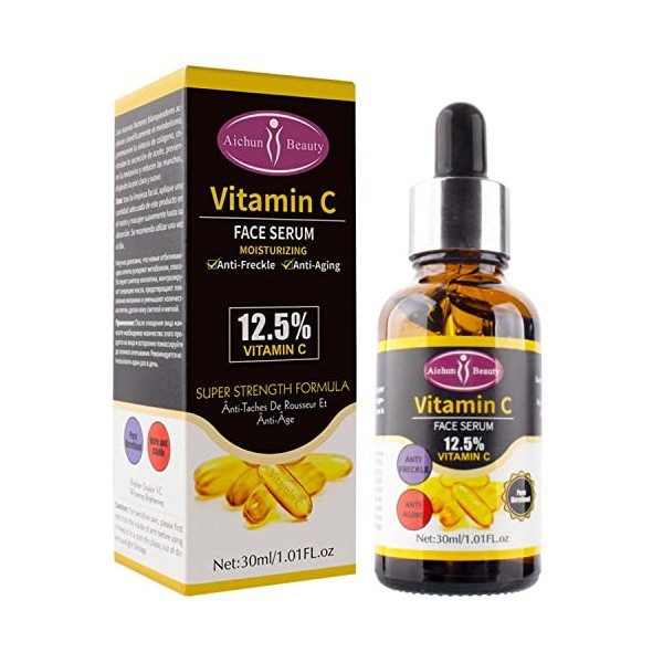 AICHUN BEAUTY Sérum hydratant anti-rousseur et anti-âge à la vitamine C 12,5 % 30 ml