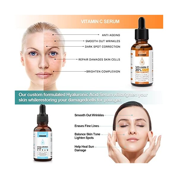 Anti Aging Vitamin C Serum Hyaluronic Acid Serum Set - with Hyaluronic Acid, Skin Care Set Boost Skin Collagen,Hydrate & Plum