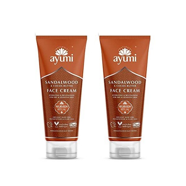 Ayumi Sandalwood & Cocoa Butter Face Cream. Vegan, Cruelty-Free, Dermatologically-Tested, 2 x 100ml