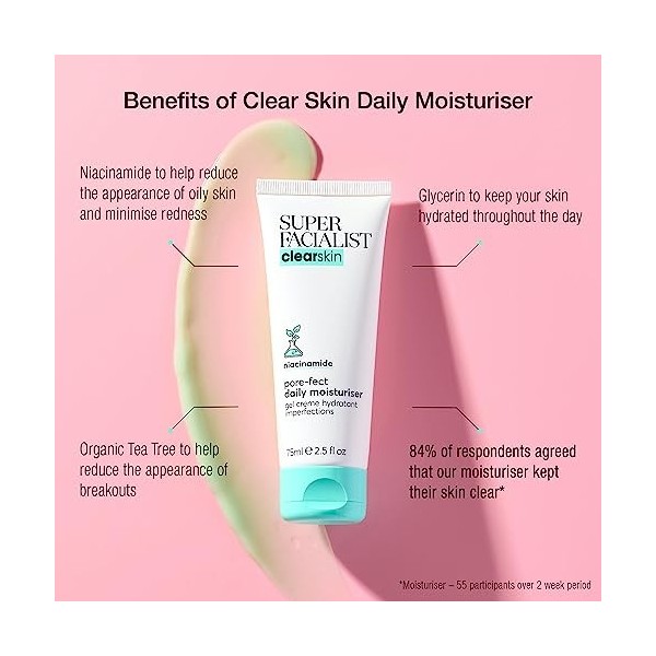 Super Facialist Pore-Fect Daily Moisturiser Clear Skin Solutions 3% Niacinamide for Hydrated Radiant Complexion, 75ml