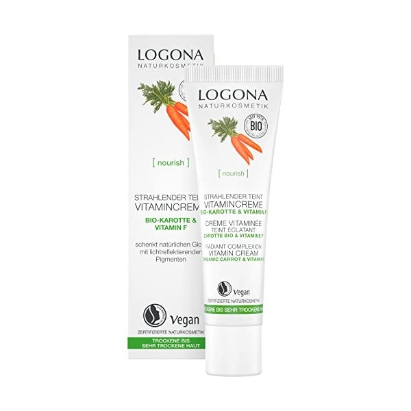 LOGONA Naturkosmetik Crème pour peaux sèches à très sèches avec carotte bio et vitamine F, nourrissant intensément et teint r