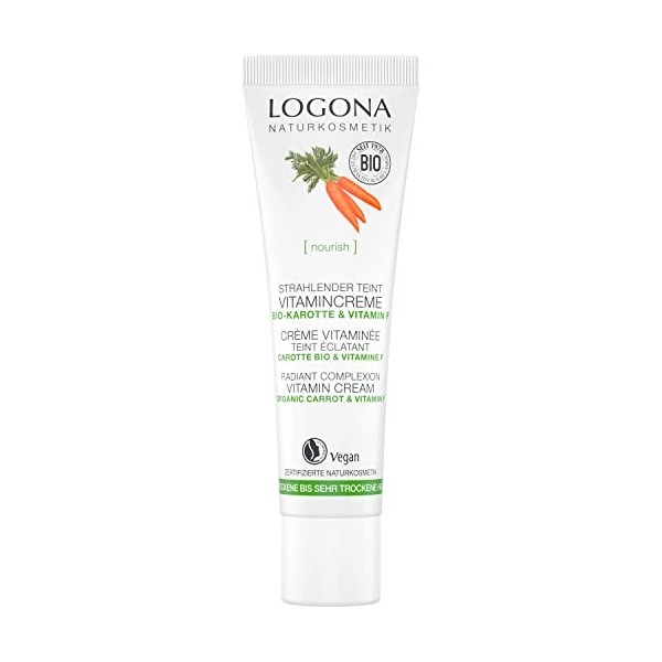 LOGONA Naturkosmetik Crème pour peaux sèches à très sèches avec carotte bio et vitamine F, nourrissant intensément et teint r