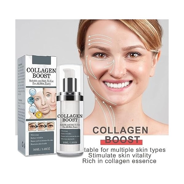 Collagène Boost Sérum Anti-âge Crème Anti-rides Femmes,Rétrécissement des Pores Sérum Visage Acide Hyaluroni