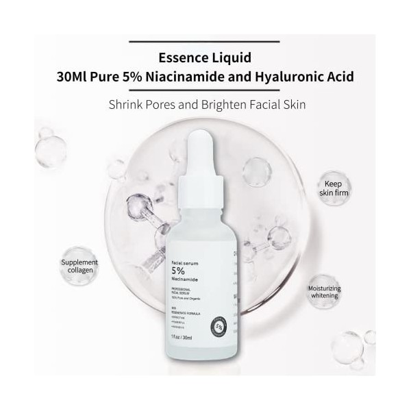 30ml Pure 5% Niacinamide & Acide Hyaluronique Sérum Visage Blanchissant Hydratant Raffermissant