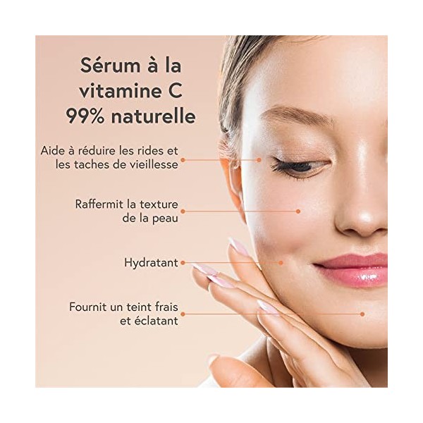 Sérum Visage avec Vitamine C & Acide Hyaluronique ● Compatible Dermaroller ● 99% Naturel ● Soins pour le Visage et le Décolle