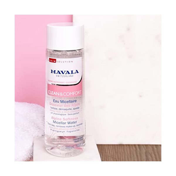 Mavala - Eau Micellaire Douceur des Alpes Clean & Confort - Nettoyant, Démaquillant, Apaisant - Sans Parfum - pH Physiologiqu