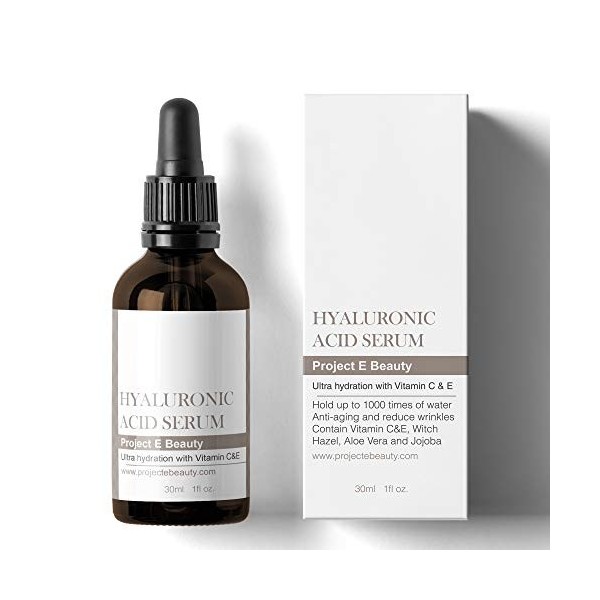 Project E Beauty Sérum dacide hyaluronique avec vitamine E et vitamine E repulpant, anti-âge, hydratant, hydratant pour la p