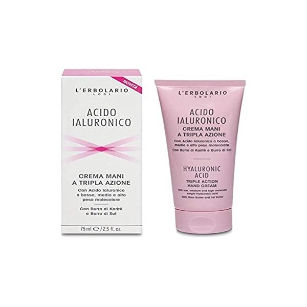 LErbolario Crème pour les mains à lacide hyaluronique avec triple effet, 75 ml