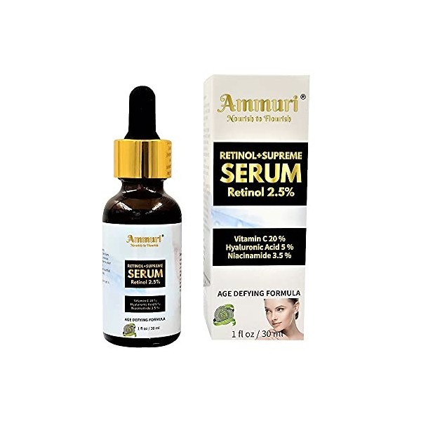 Retinol + Supreme Serum 2.5% Vitamin C 20% Hyaluronic Acid 5% Niacinamide 3.5% Anti-Aging Skin Repair, Supercharged Face Seru