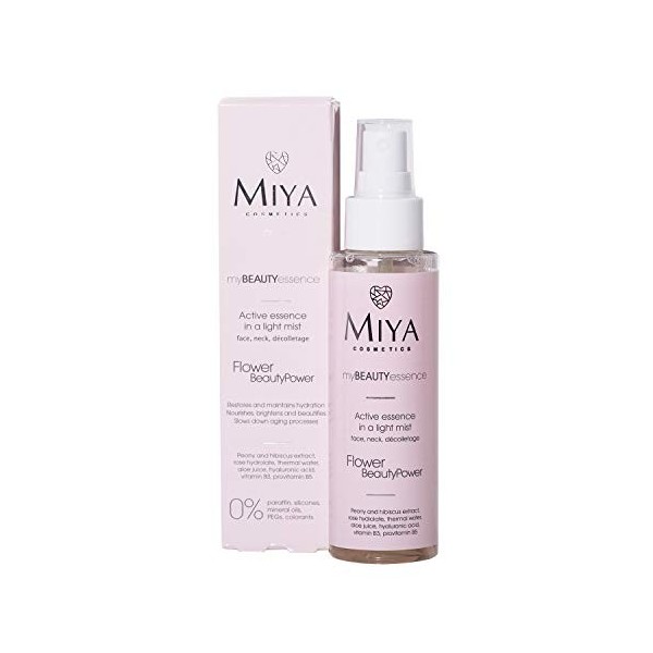 Miya Cosmetics Peony Light Active Mist pour le visage | 100 ml | Contient de lacide hyaluronique, de la vitamine B3 et de la