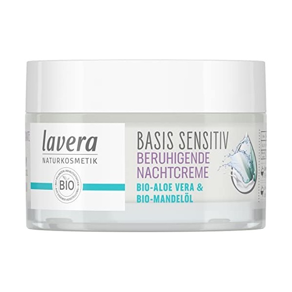 lavera Basis Sensitiv Crème de nuit apaisante - Cosmétiques naturels - Végétalien - Aloe vera bio et huile damande bio - Hyd